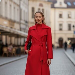 MOTF Red Belted Wool Blend Coat - Office Wear - Fall Nights - Size Small